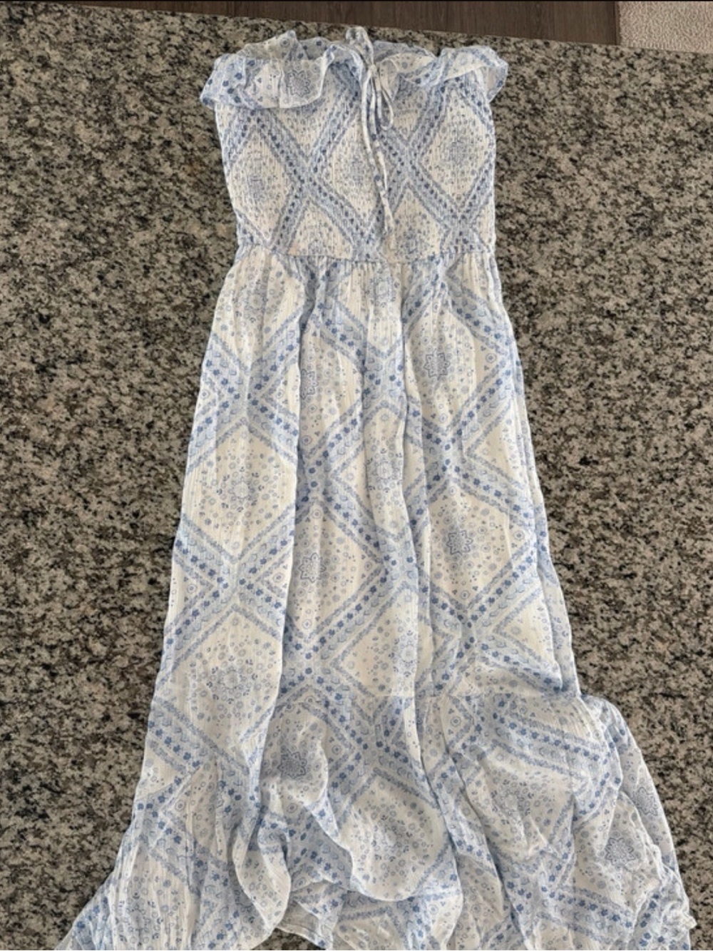 Abercrombie & Fitch Blue and White Strapless Paisley Maxi Dress